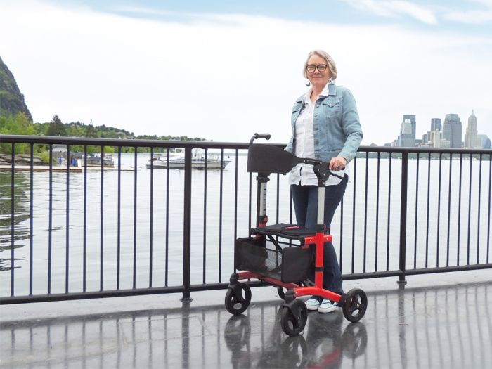 A senior uses a rollator in Ottawa supported by mobility aids from Core Medical Equipment.